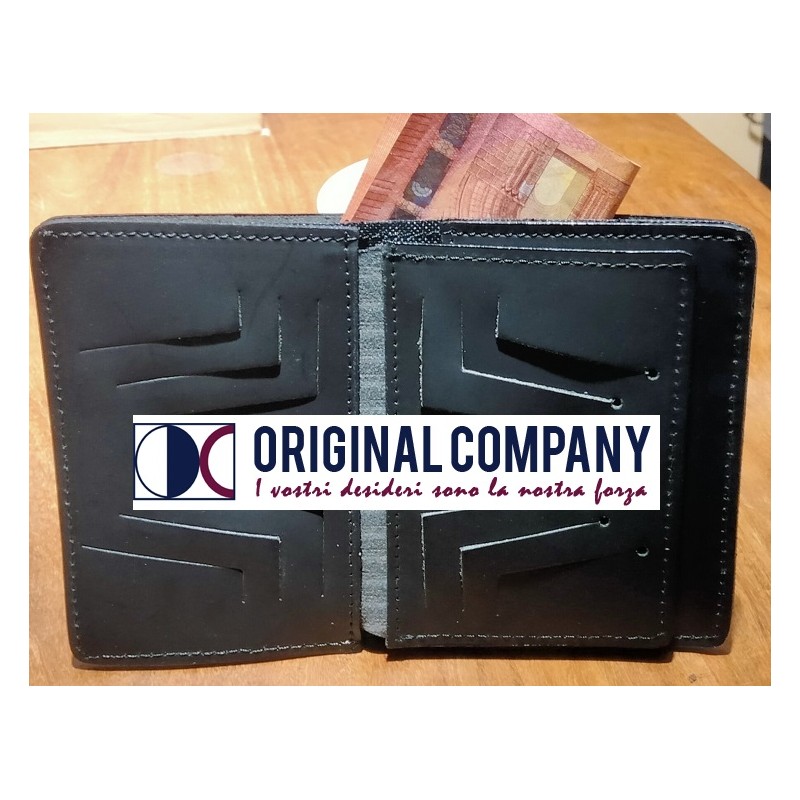 Portafoglio cuoio, doppioporta carte e placca